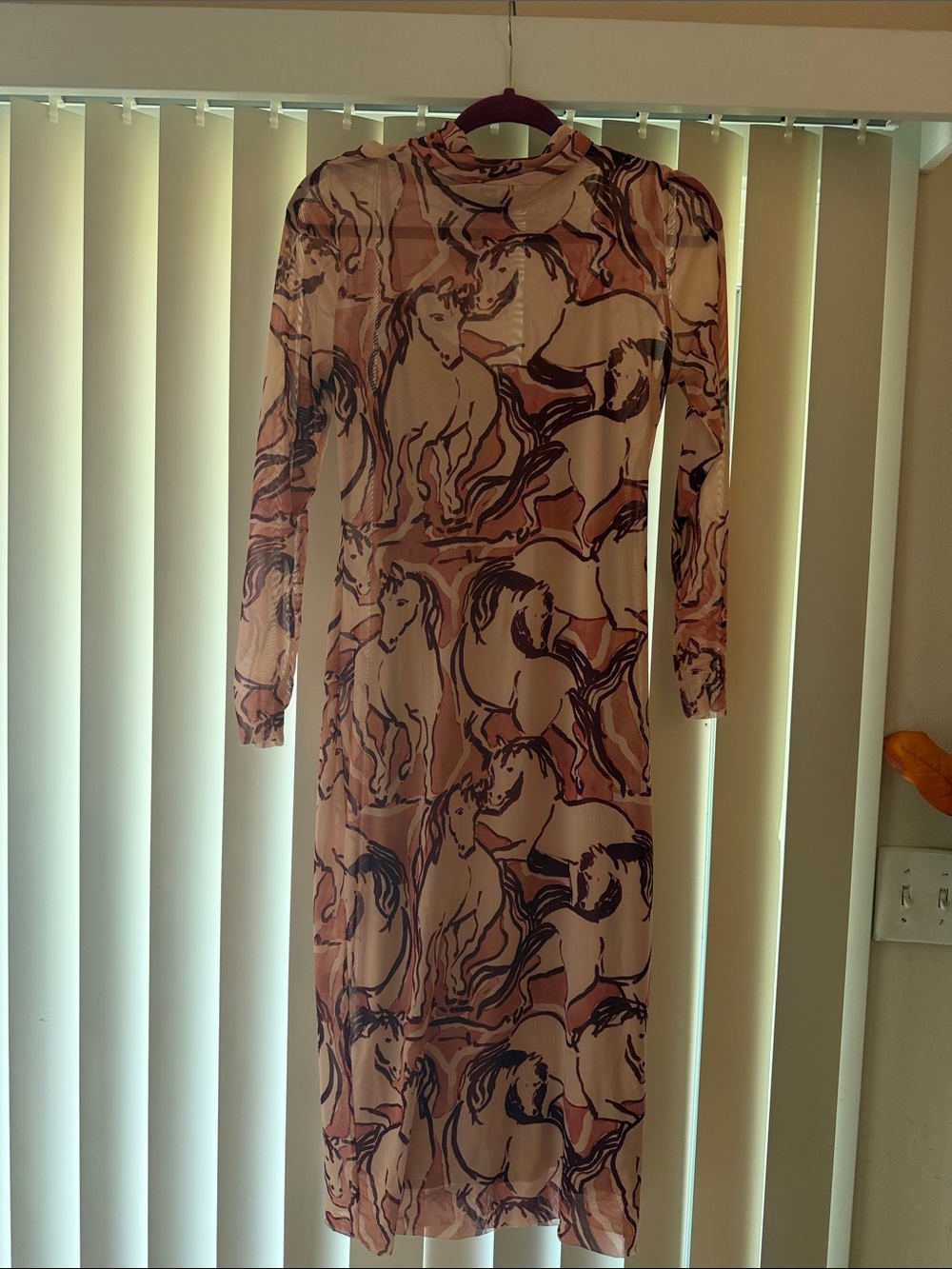 Steve Madden Pink & Black Horse Print Long-Sleeve Midi Dress